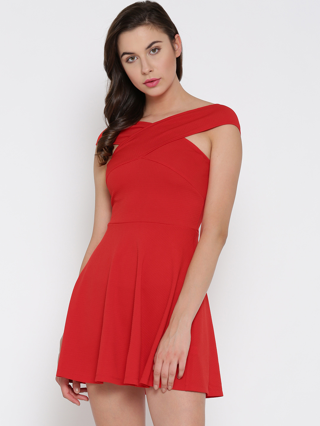 Veni Vidi Vici Women Red Self-Design Fit and Flare Dress Price in India