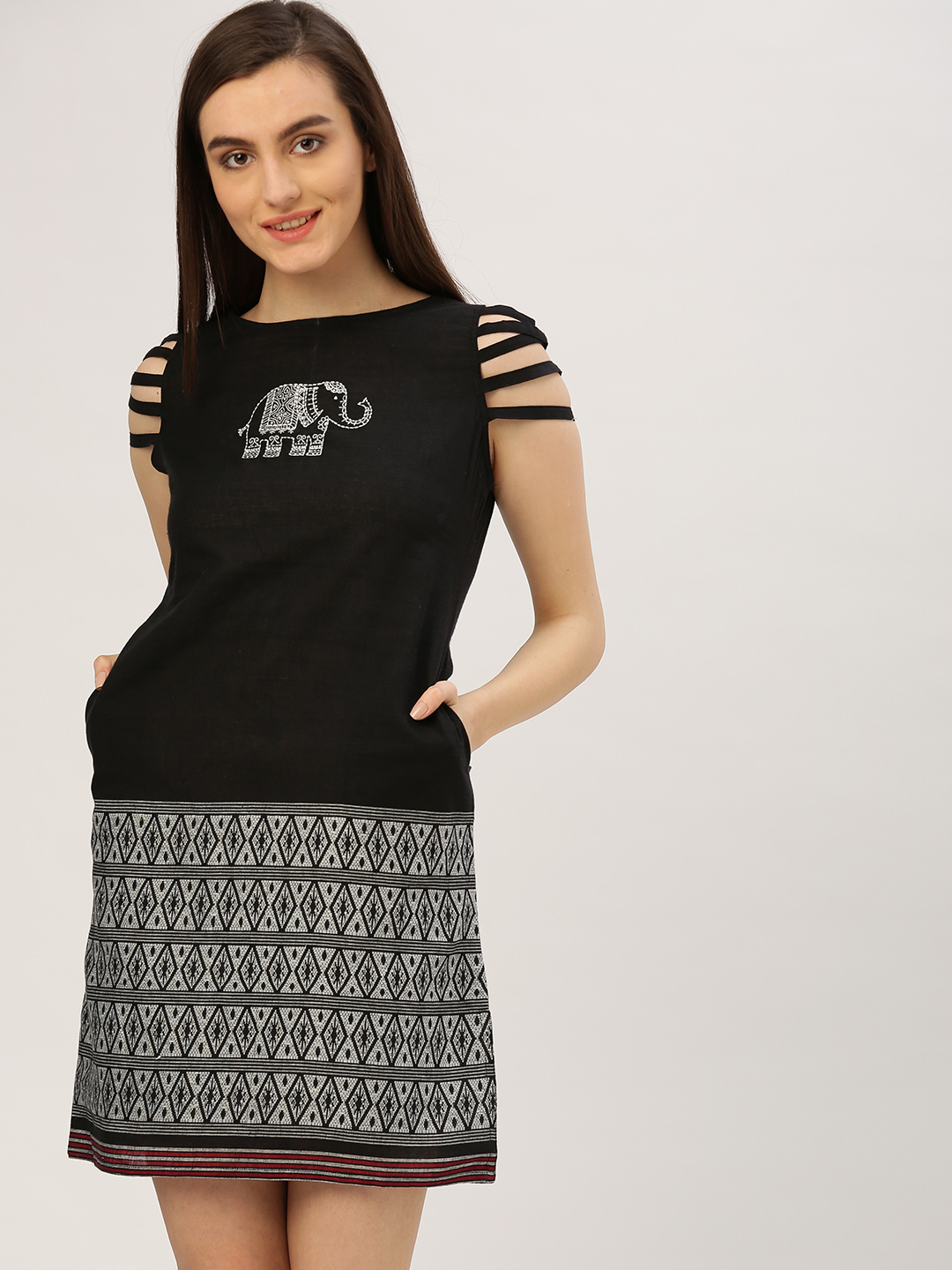 Jaipur Kurti Women Black Printed Sheath Dress Price in India