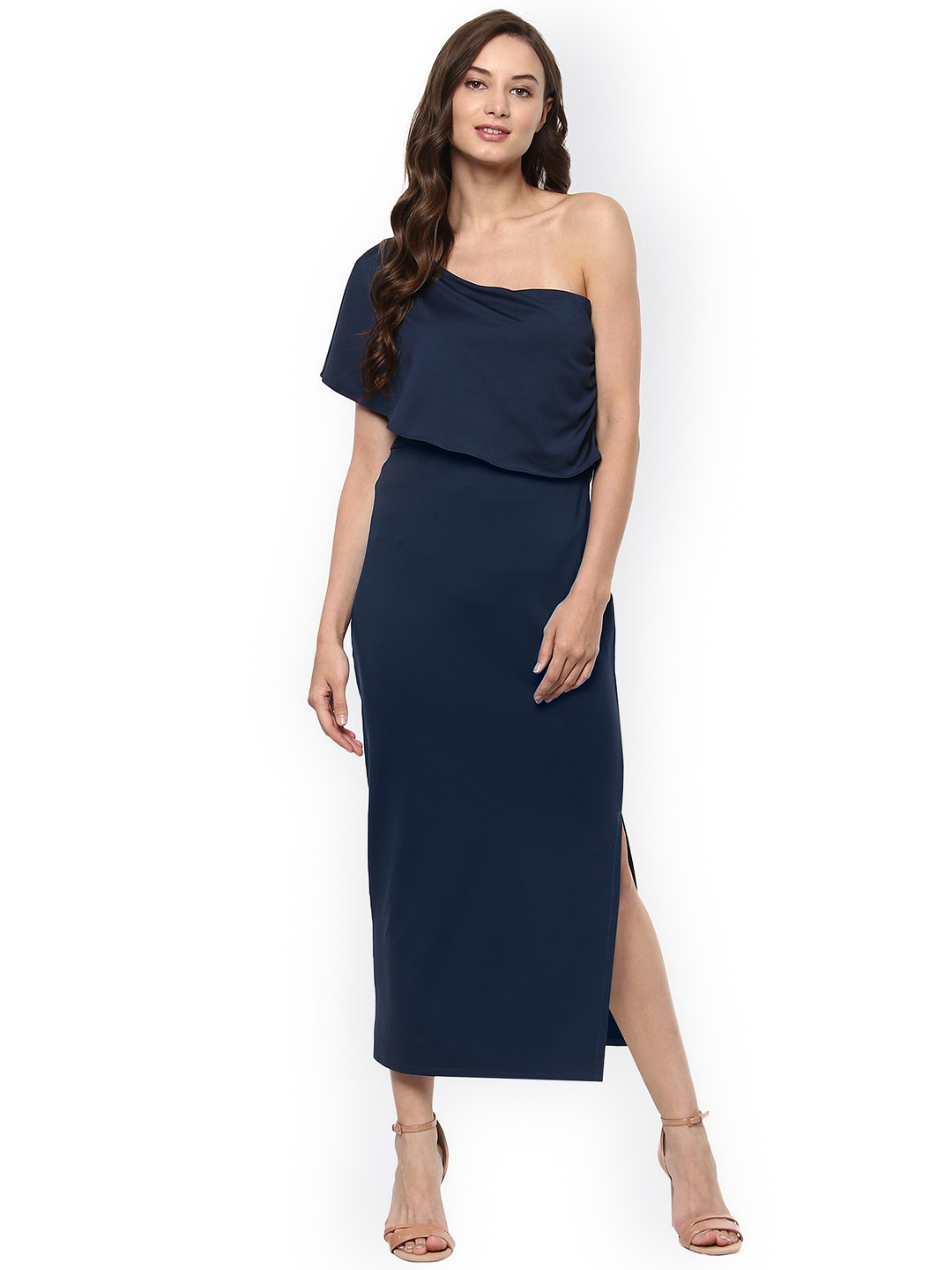 Zima Leto Women Navy Blue Solid One-Shoulder Bodycon Dress Price in India