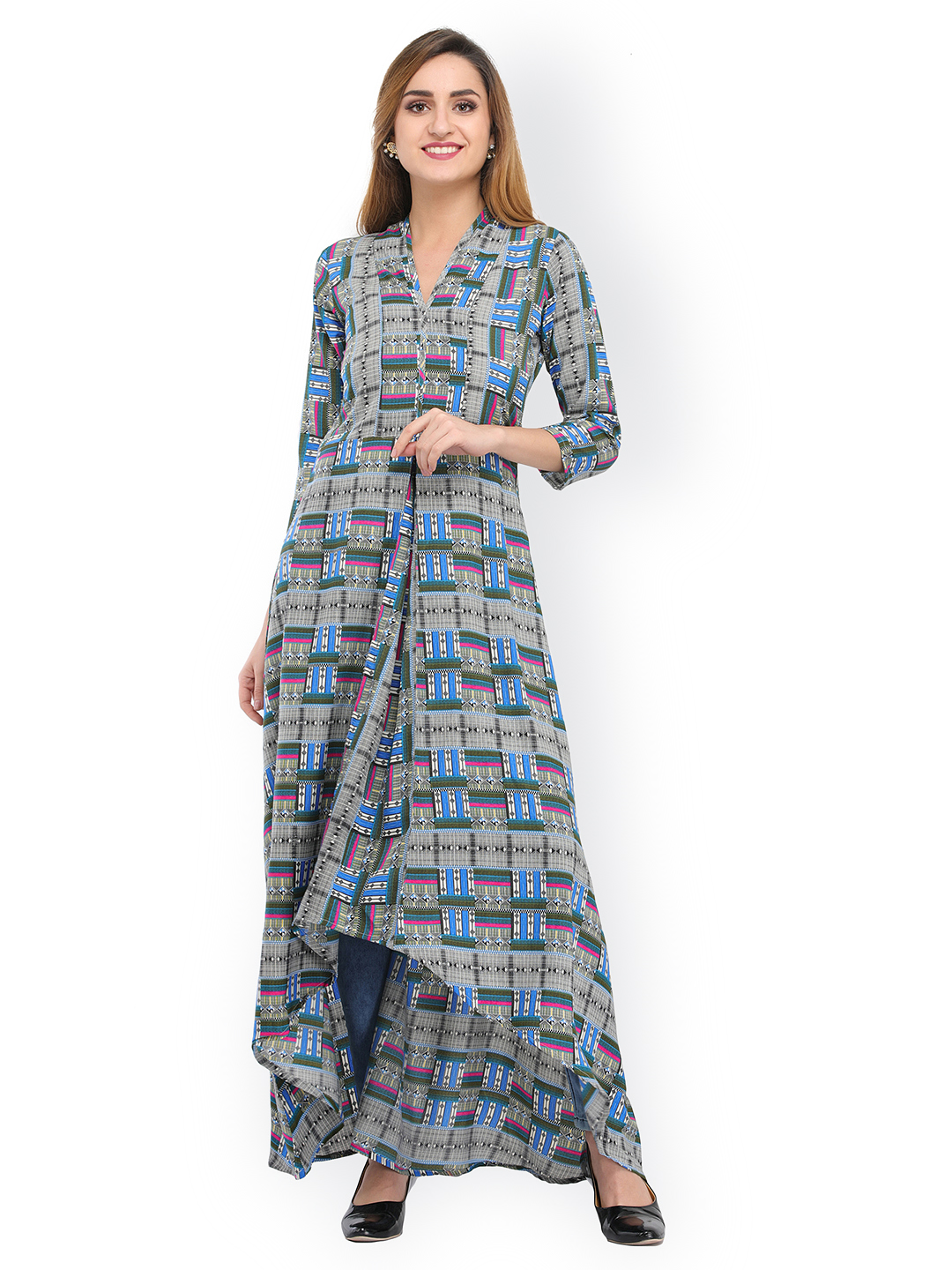 Cottinfab Women Grey Printed Maxi Dress Price in India