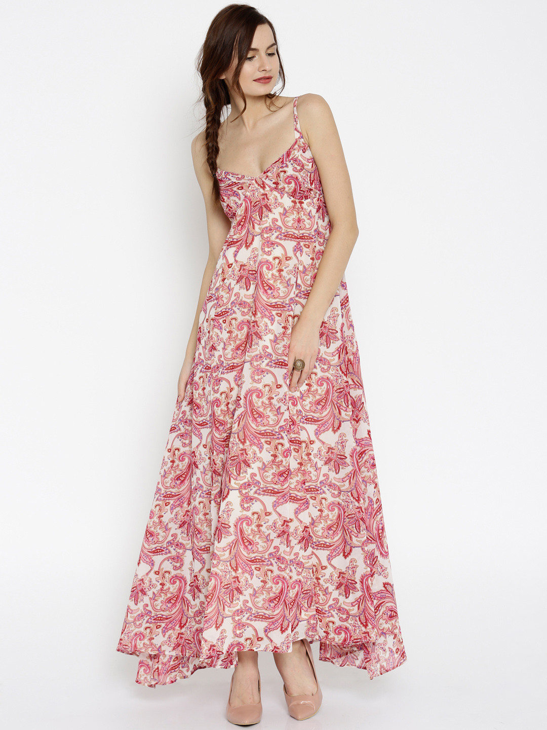 SASSAFRAS Women Pink & Beige Printed Maxi Dress Price in India