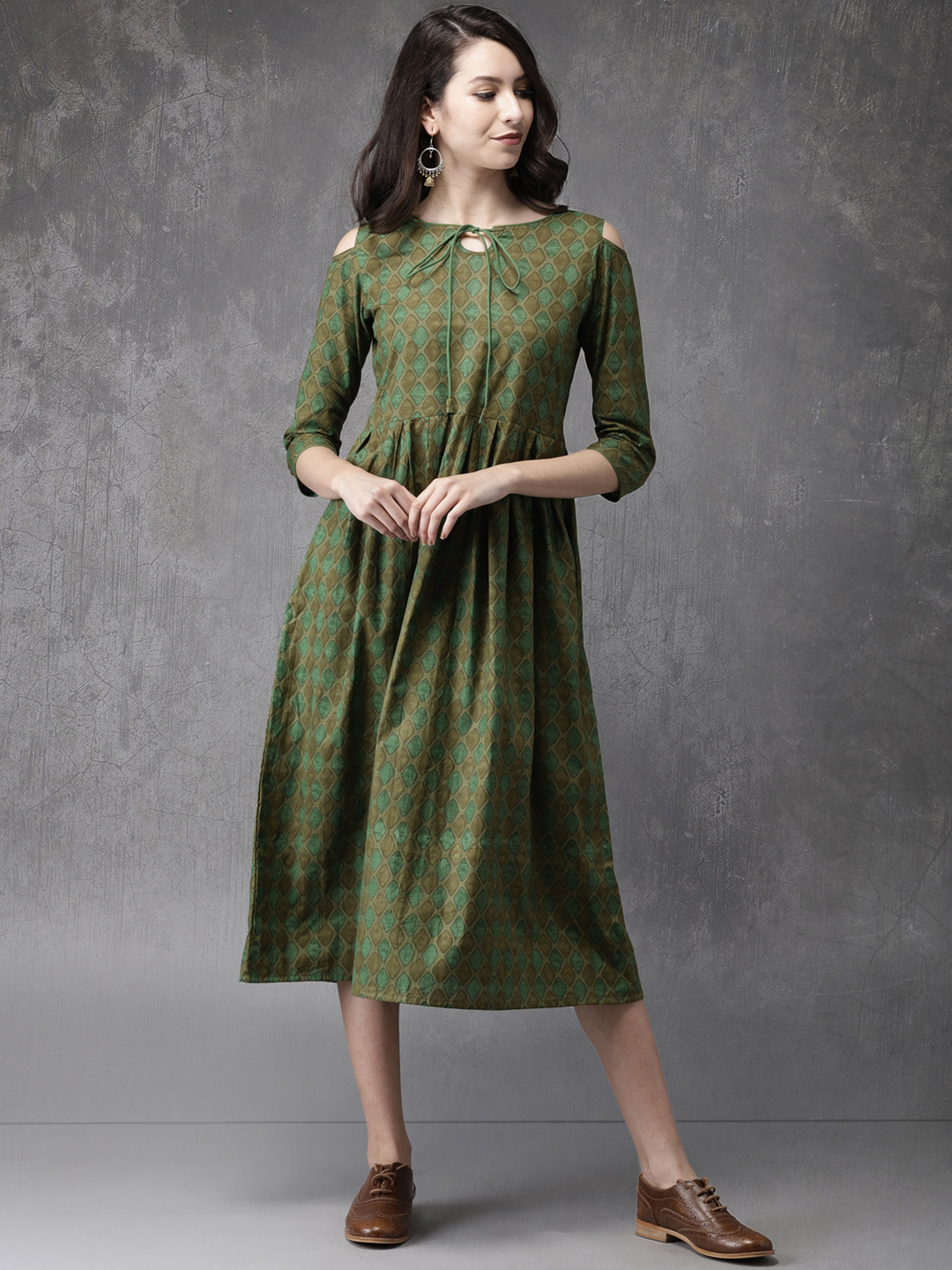 Anouk Women Green Printed A-Line Dress Price in India