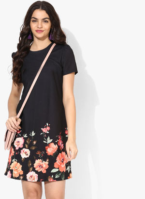 Black Coloured Printed Shift Dress Price in India