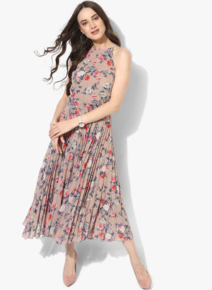 Beige Printed Skater Dress Price in India