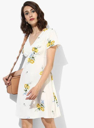 Cream Coloured Printed Shift Dress Price in India