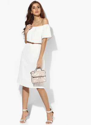 White Solid A-Line Dress Price in India