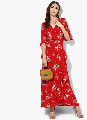 Red Coloured Printed Maxi Dress Price in India