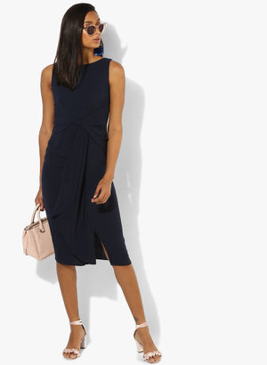 Navy Blue Coloured Solid Shift Dress Price in India