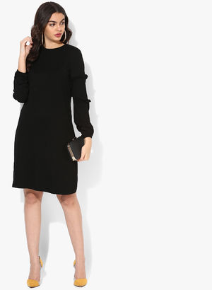Black Coloured Solid Shift Dress Price in India