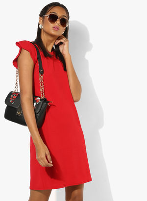 Red Coloured Textured Shift Dress Price in India