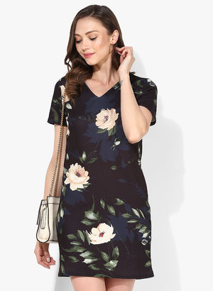 Black Coloured Printed Shift Dress Price in India