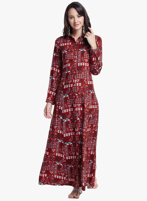 Red Coloured Printed Maxi Dress Price in India