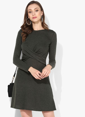 Olive Coloured Solid Shift Dress Price in India