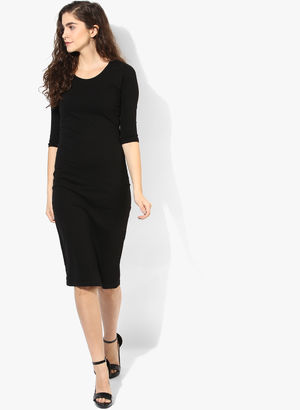 Black Coloured Solid Bodycon Dress Price in India