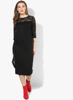 Black Self Pattern Coloured Shift Dress Price in India