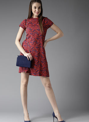 Red Printed Shift Dress Price in India