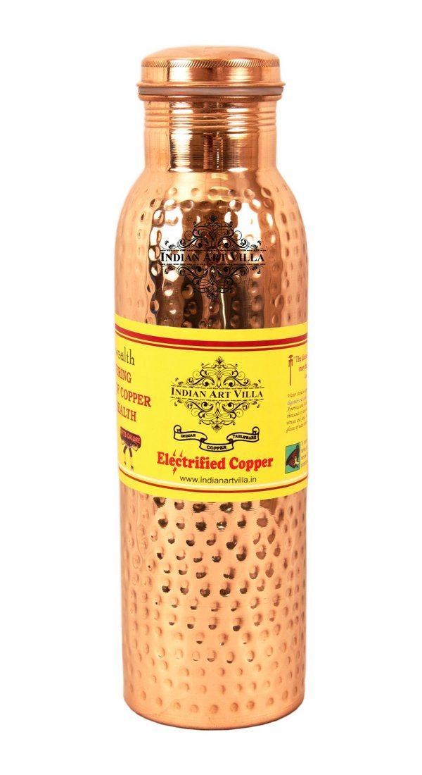 Indian Art Villa Hammered Pure Copper Bottle, Travel Essential (1 Ltr) Price in India