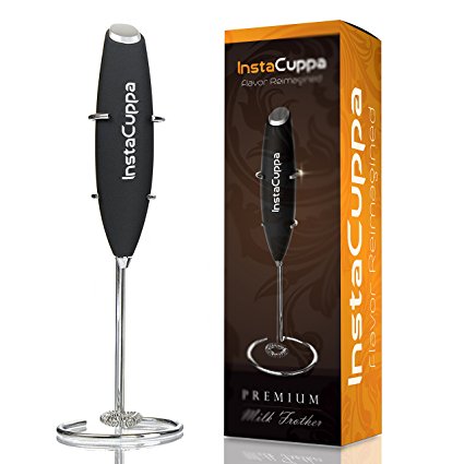 Instacuppa Milk Frother Handheld Battery Operated Electric Foam Maker With Stainless Steel Whisk, Stainless Steel Stand Included,Black Price in India