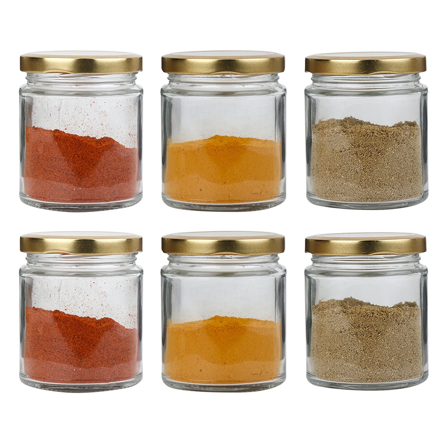 Pure Source India Small Glass jar Set of 6 pcs coming with metal Golden color Air Tight and Rust proof cap , Capacity 50 Gram About Made In India Price in India