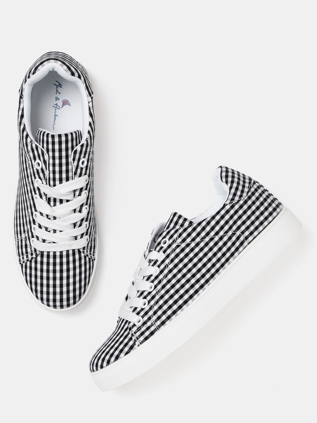 Mast & Harbour Women Black Checked Sneakers Price in India