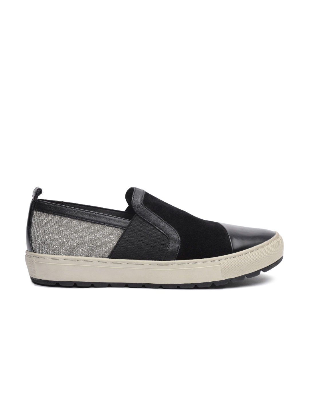 Geox Women Black & Silver Leather Slip-On Sneakers Price in India