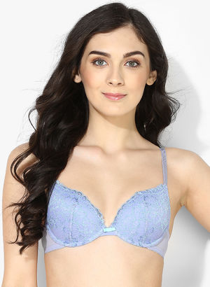 Blue Self Design Wired-Padded Support Bra Price in India