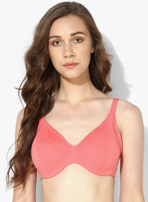 Pink Solid Wired-Padded Support Bra Price in India