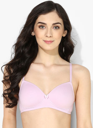 Pink Solid Non Wired-Padded Basic Bra Price in India