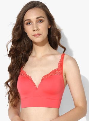 Coral Self Design Non Wired-Padded Support Bra Price in India