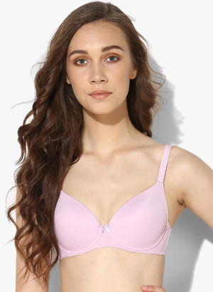 Pink Solid Wired-Padded Support Bra Price in India