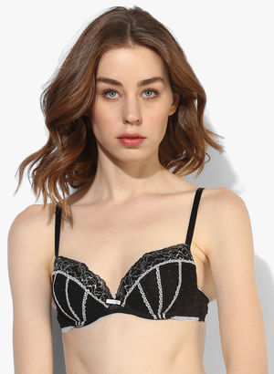 Black Self Pattern Padded Bra Price in India