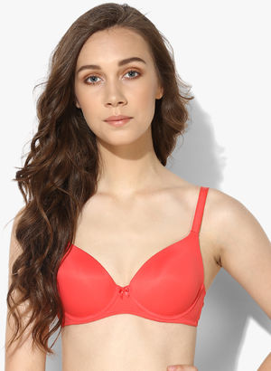 Red Solid Wired-Padded Support Bra Price in India