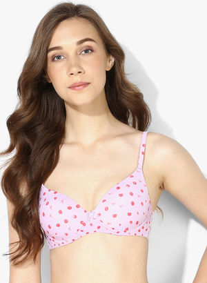 Pink Printed Non Wired-Padded Basic Bra Price in India