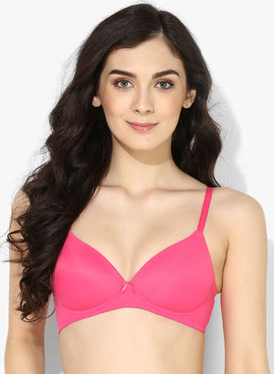 Pink Solid Non Wired-Padded Basic Bra Price in India