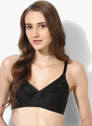 Black Embroidered Padded Bra Price in India