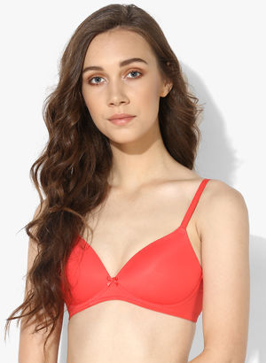 Red Solid Non Wired-Padded Basic Bra Price in India