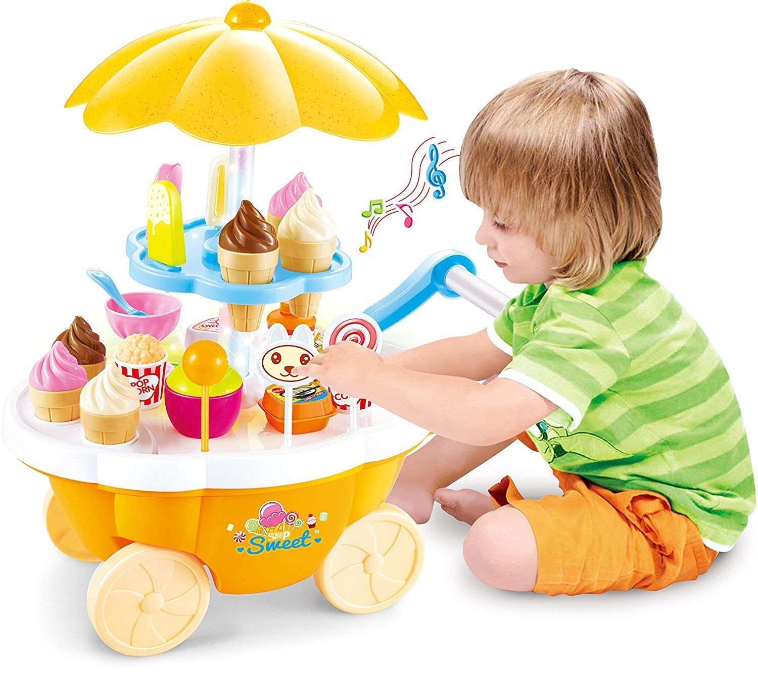 Toyshine Ice Cream Kitchen Play Cart Kitchen Set Toy with Lights and Music, Yellow Price in India