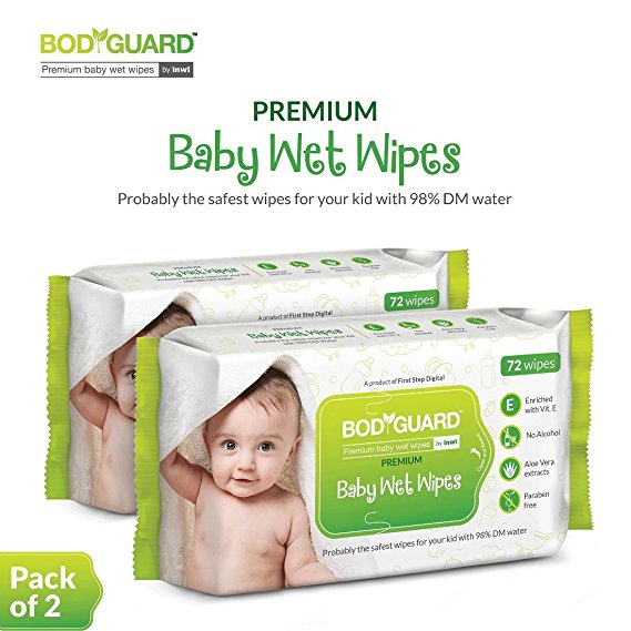 BodyGuard Premium Paraben Free Baby Wet Wipes with Aloe Vera - 144 Wipes (Pack of 2) Price in India