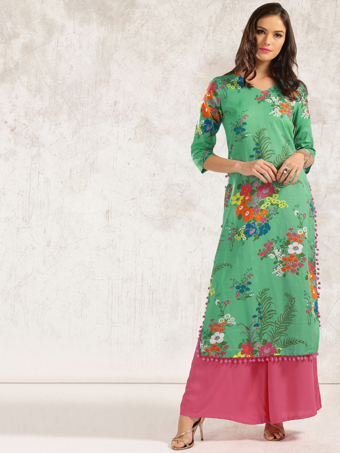 Anouk Women Green Printed Long Kurta Price in India