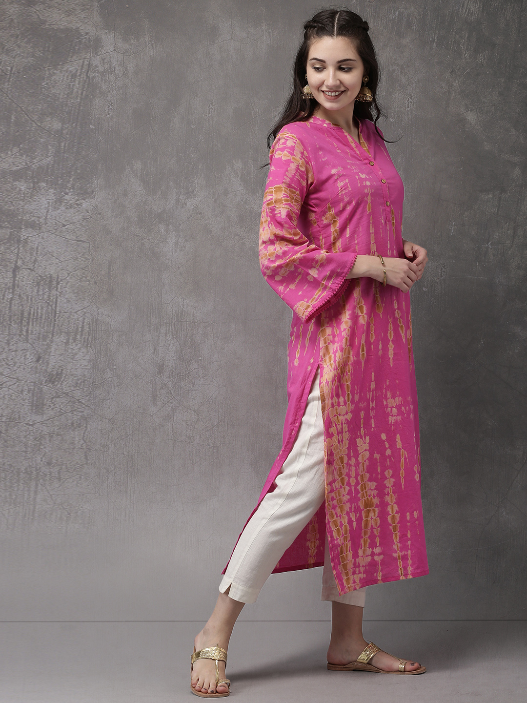 Anouk Women Pink Printed Straight Kurta Price in India