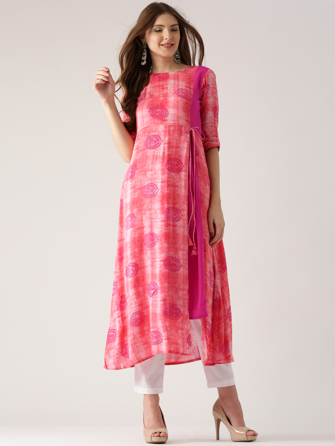 Libas Women Pink Printed A-Line Kurta Price in India