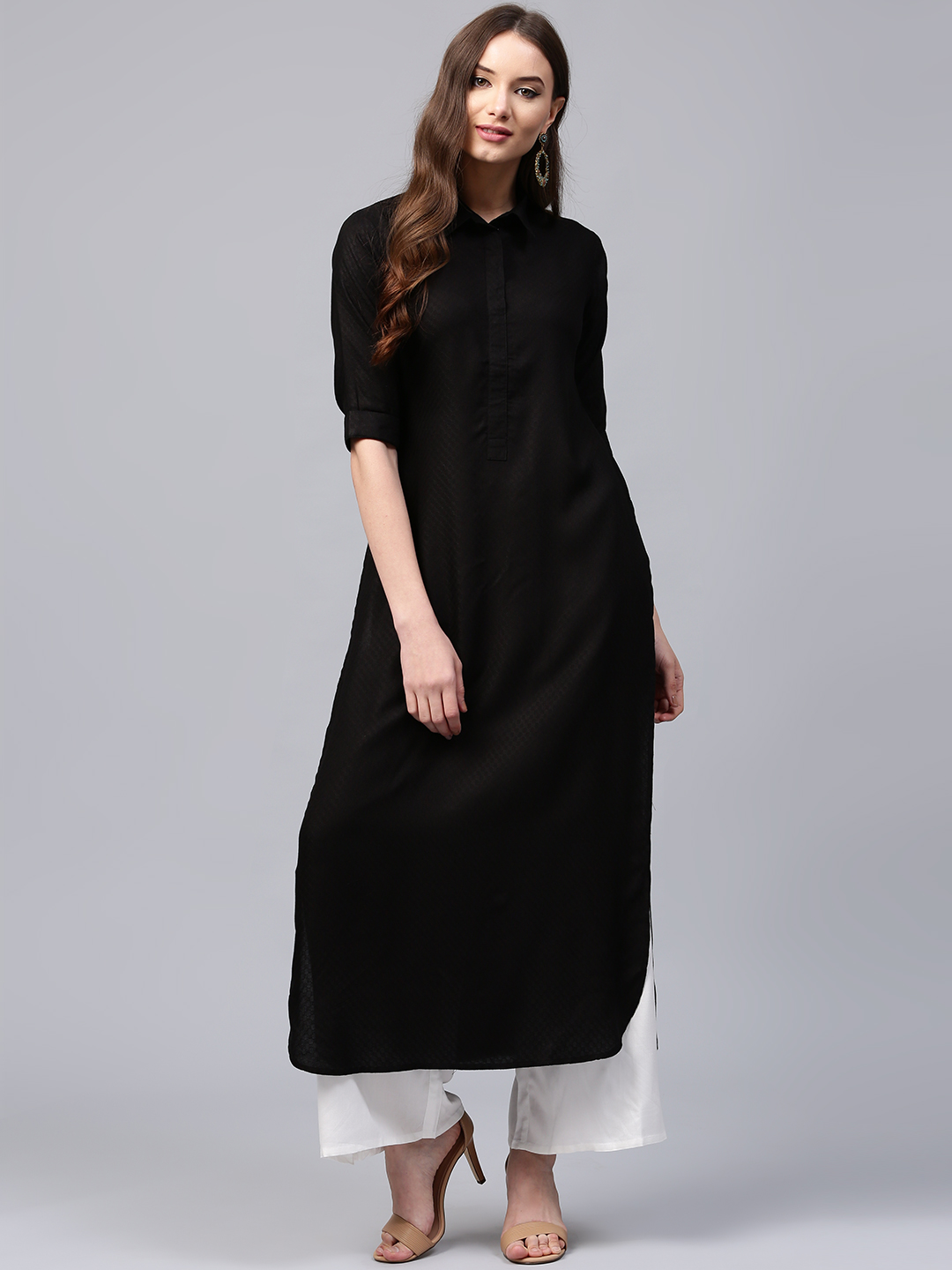 Libas Women Black Self-Design Pathani Kurta Price in India