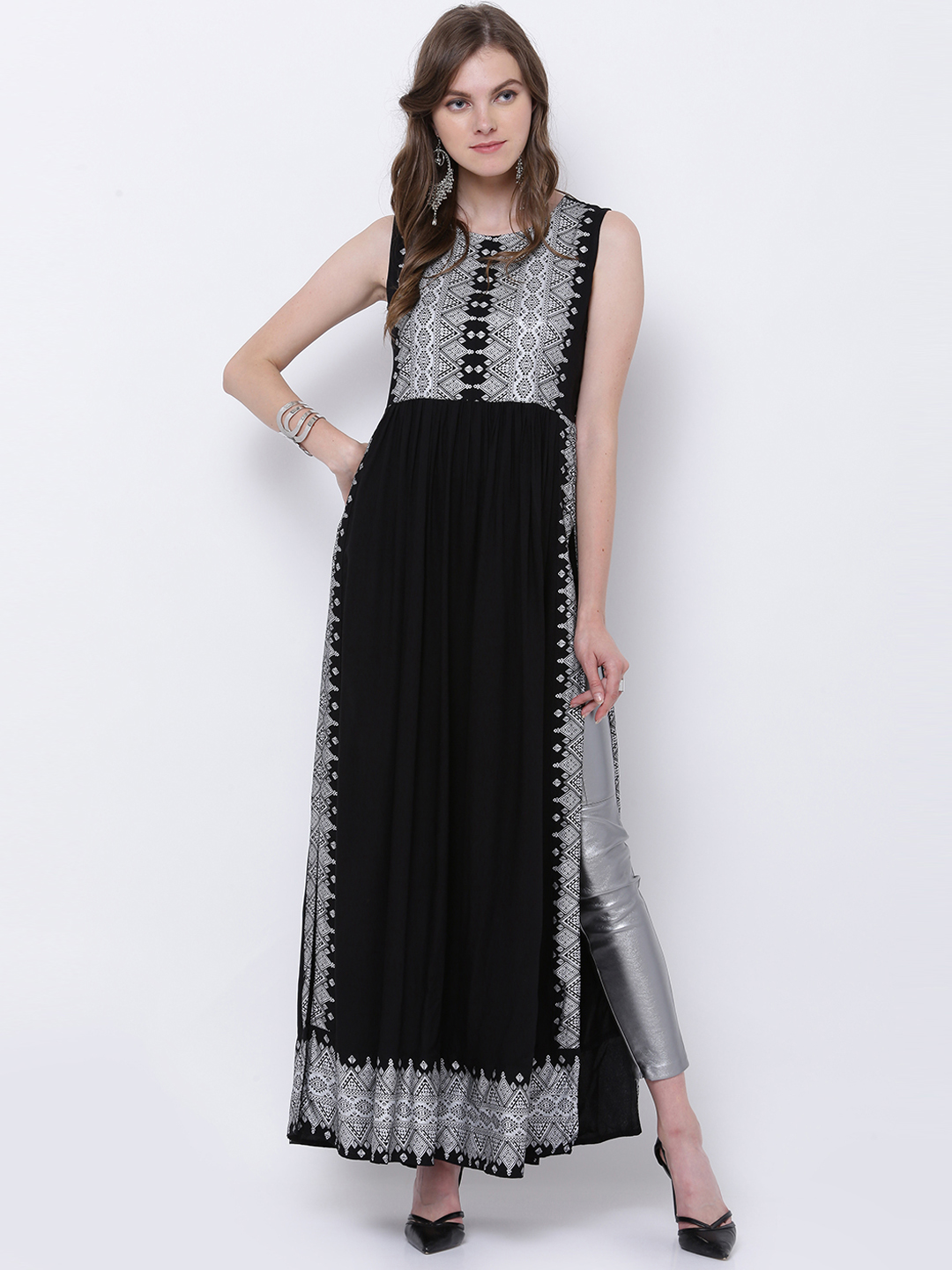 Vishudh Women Black Printed A-Line Kurta Price in India