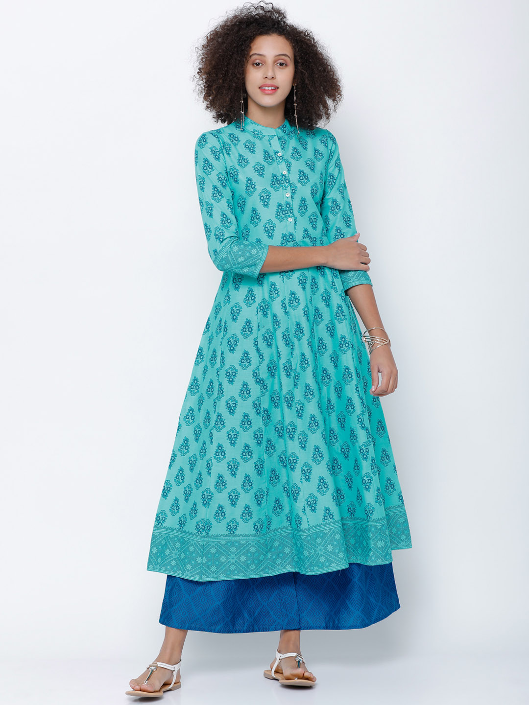 Vishudh Women Turquoise Blue Printed Anarkali Kurta Price in India