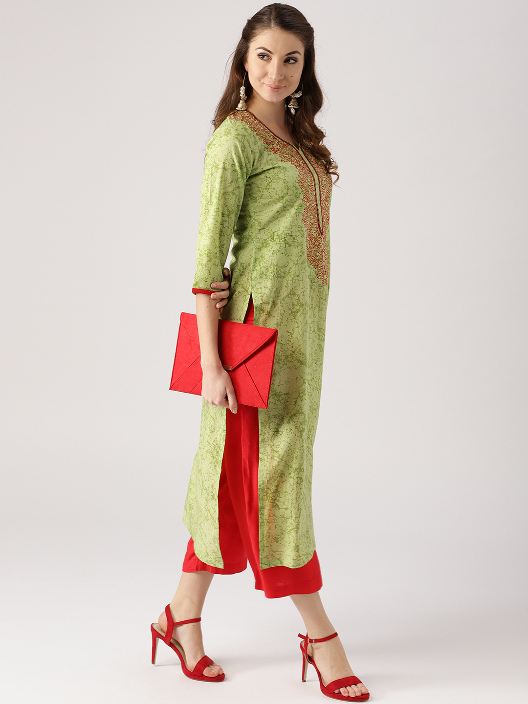 Libas Women Green Printed Straight Kurta Price in India