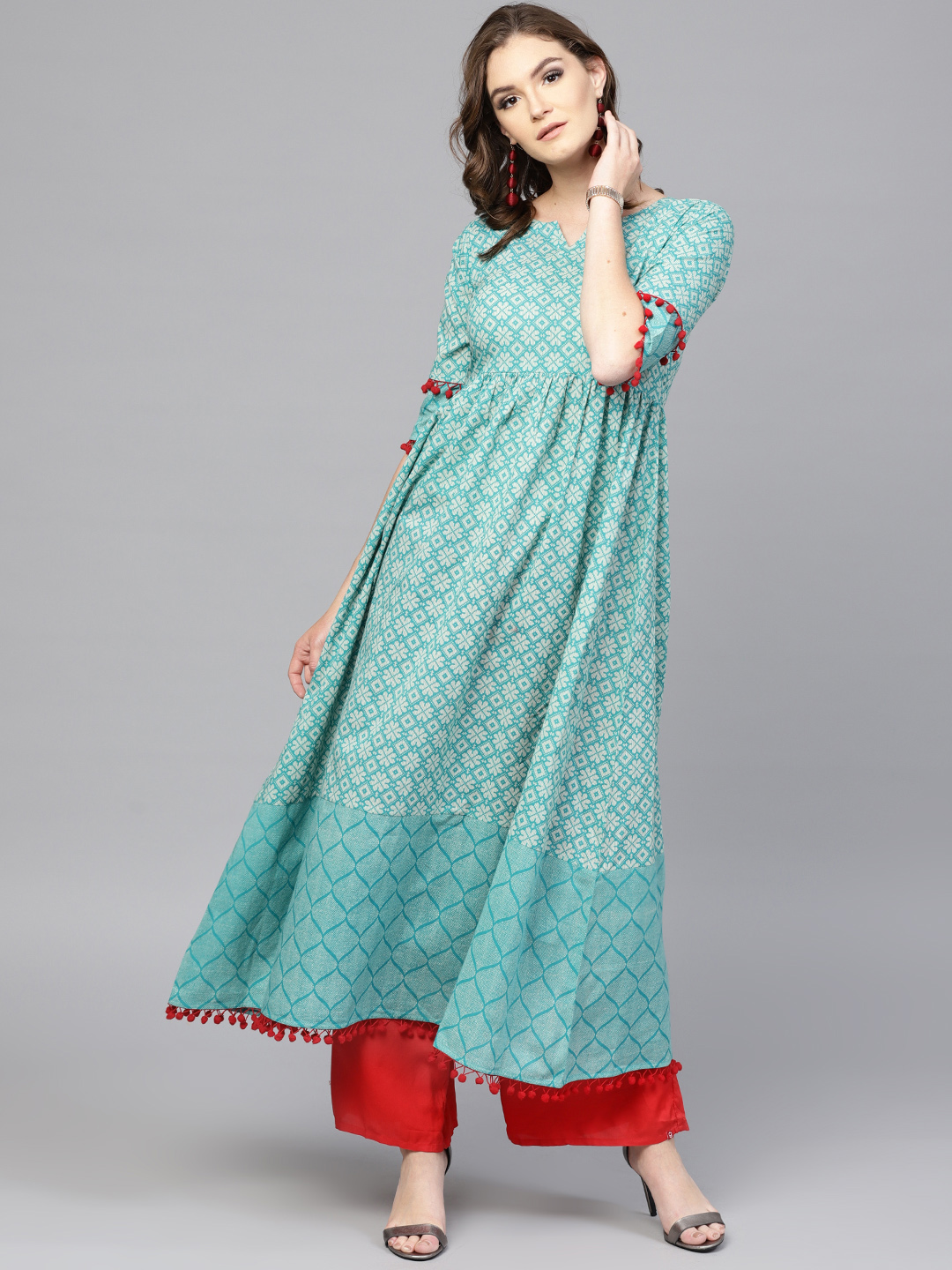 GERUA Women Blue & Off-White Printed A-Line Kurta Price in India