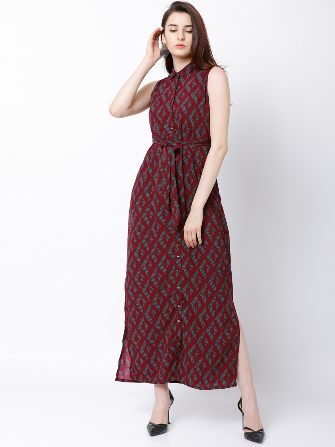 Tokyo Talkies Women Maroon Printed Maxi Dress Price in India