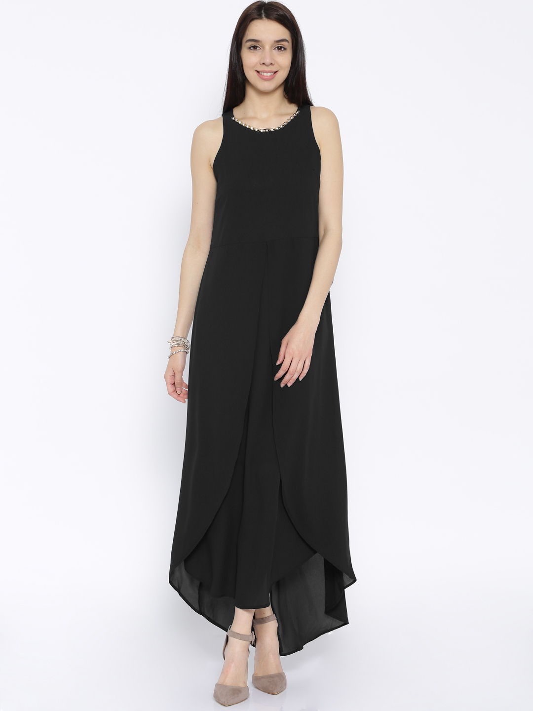 Tokyo Talkies Black Polyester Maxi Dress Price in India