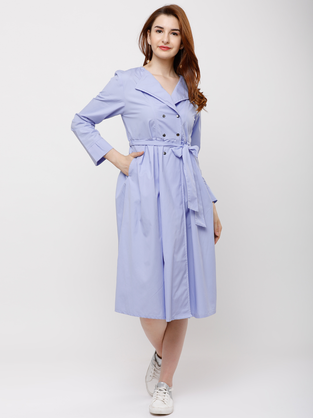 Tokyo Talkies Women Blue Solid Fit and Flare Dress Price in India