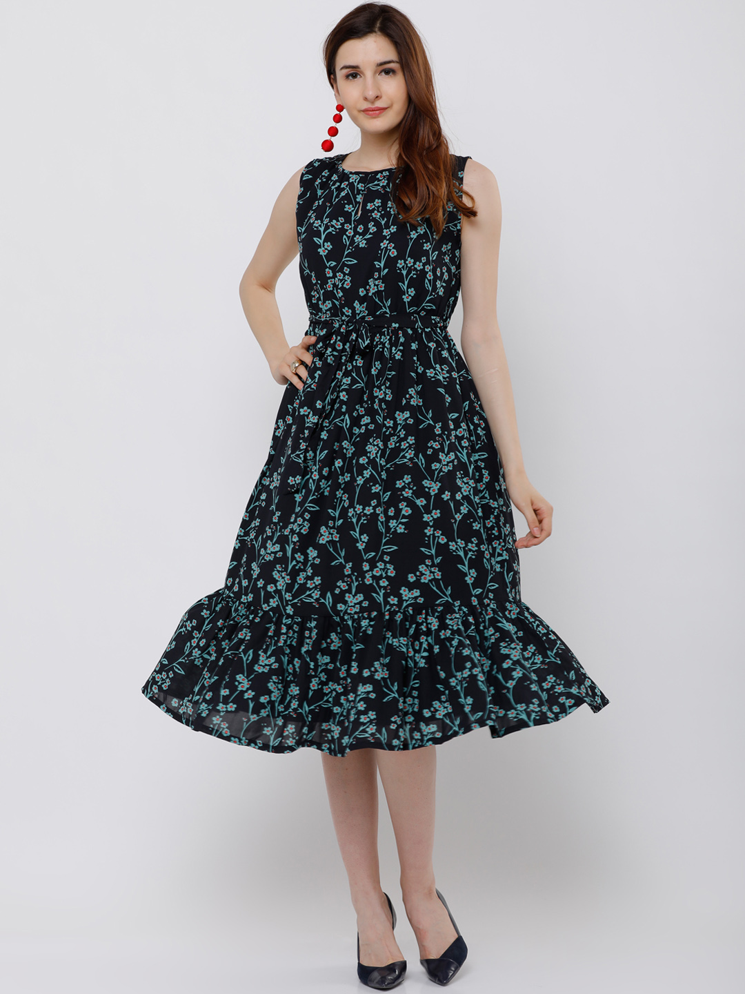 Tokyo Talkies Women Navy Blue Printed Fit and Flare Dress Price in India